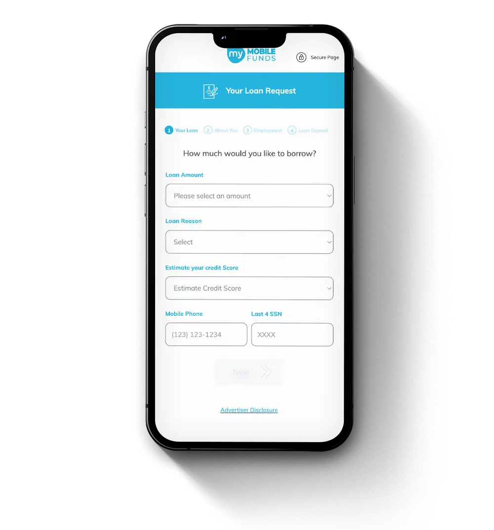 Phone screen displaying our loan request form